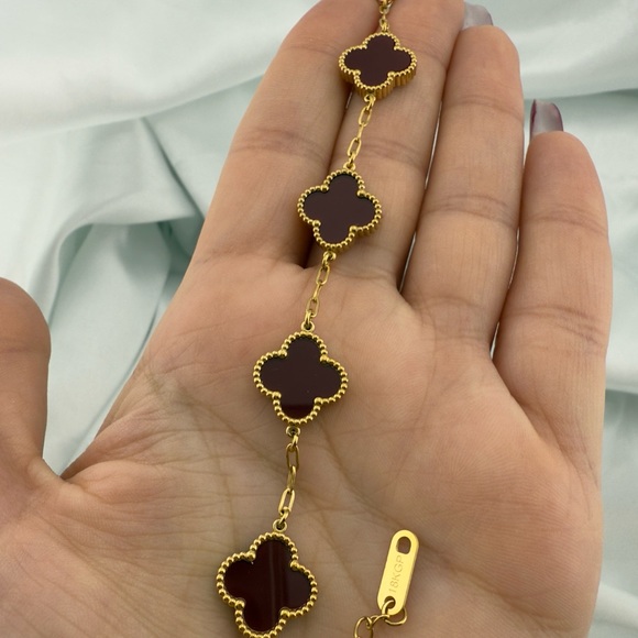 Anthropologie Jewelry - Alhambra Gold and Brown Clover Bracelet